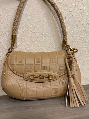 Steve Madden Taupe Quilted Logo Shoulder Bag with Tassel